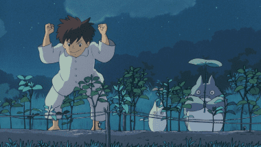 Dancing with the Totoros in the garden at midnight, the planted acorns instantly grow into a giant tree.