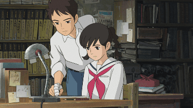 Umi helping the injured Shun with the mimeograph printing