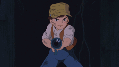 Pazu aiming the large cannon at Muska.
