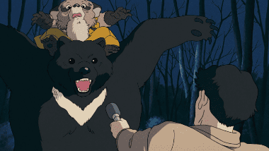 Tsurukame Oshō appealing to humans to protect the forest in front of TV cameras
