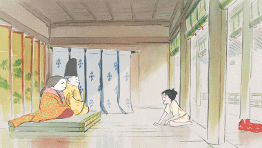 The Old Man And Old Woman Wearing White Powder Makeup, And Princess Kaguya Greeting Them