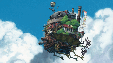 Howl's Moving Castle flying in the sky