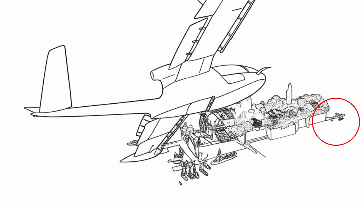 A scene showing Porco's seaplane docked at the Hotel Adriano