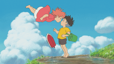 Ponyo and Sosuke kissing