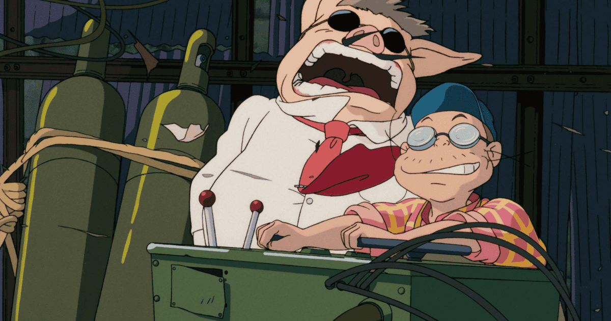 Pig-faced man and young mechanic working together at a control panel inside an aircraft workshop