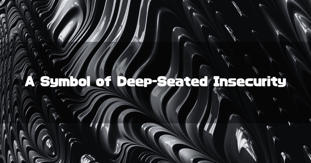 A Headline With the Catchphrase 'A Symbol of Deep-Seated Insecurity' Over a Background of a Distorted Abstract Pattern