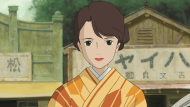 Natsuko greeting Shoichi and Mahito at the station